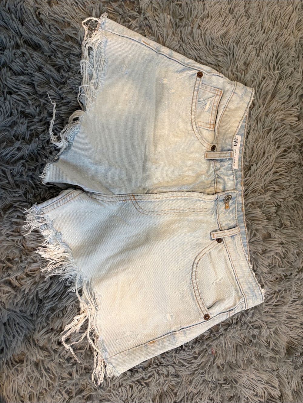 Zara Light Blue Frayed Hem Denim Shorts